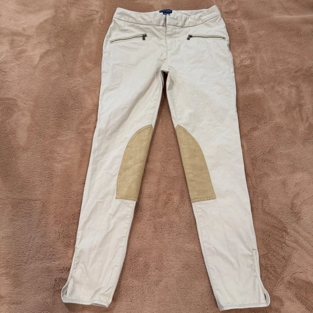 Ralph Lauren Kids Beige Equestrian Knee Patch Skinny Pants Size 16 Khaki Riding